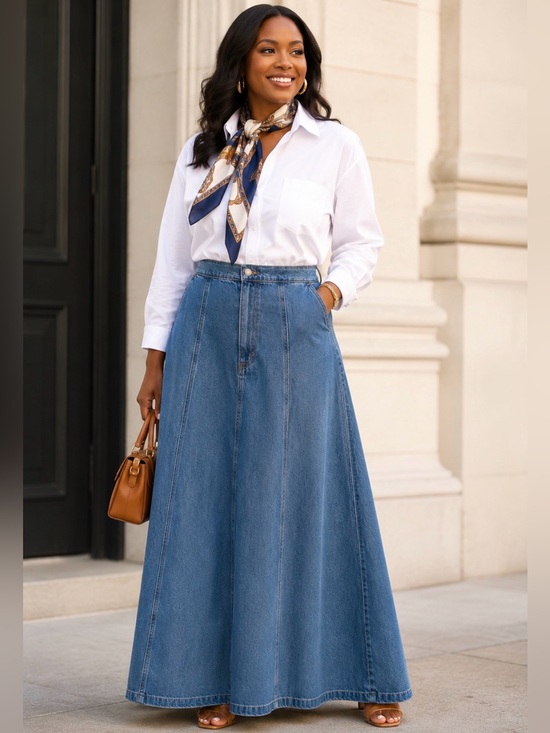 Dresses & Skirts - Universal Threads NWT Classic Blue Denim Maxi Skirt - Timeless A-Line Design 10
